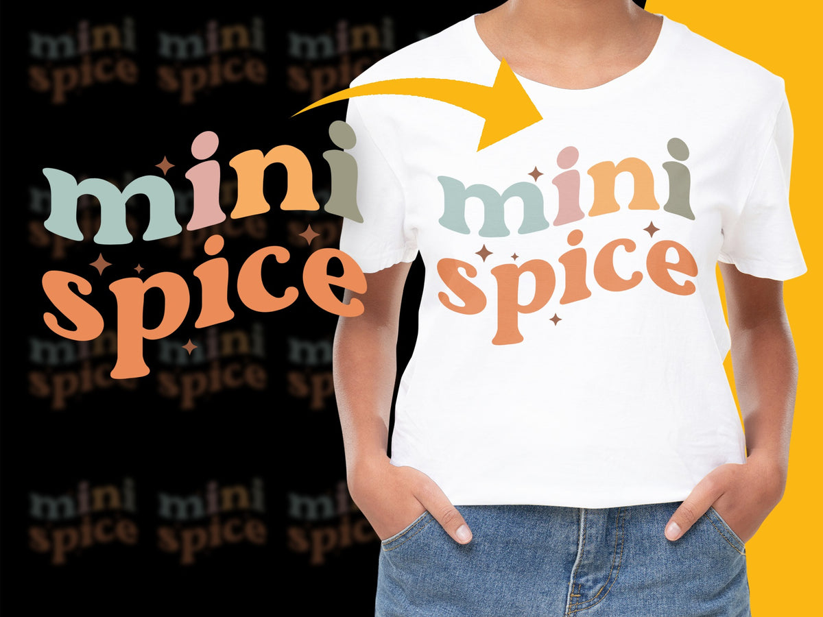 Kids Mini Spice Graphic T-Shirt, Colorful Trendy Tee, Cute Youth Shirt, Bright Typography Design Cotton Top