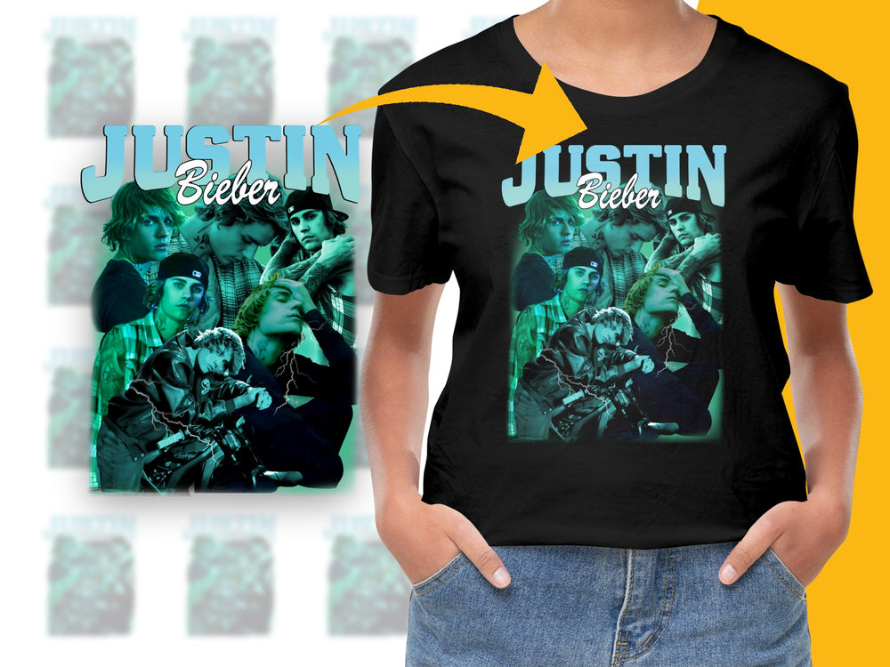 Justin Bieber Graphic T-Shirt, Retro Pop Star Concert Tee, Vintage Music Fan Merchandise, Unisex Black Shirt