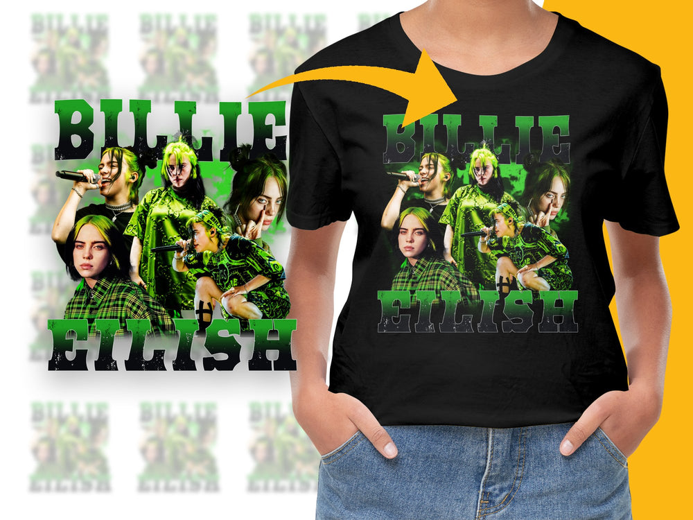 Billie Eilish Fan T-Shirt, Trendy Pop Music Star Graphic Tee, Unique All-Over Print, Unisex Fashion Top