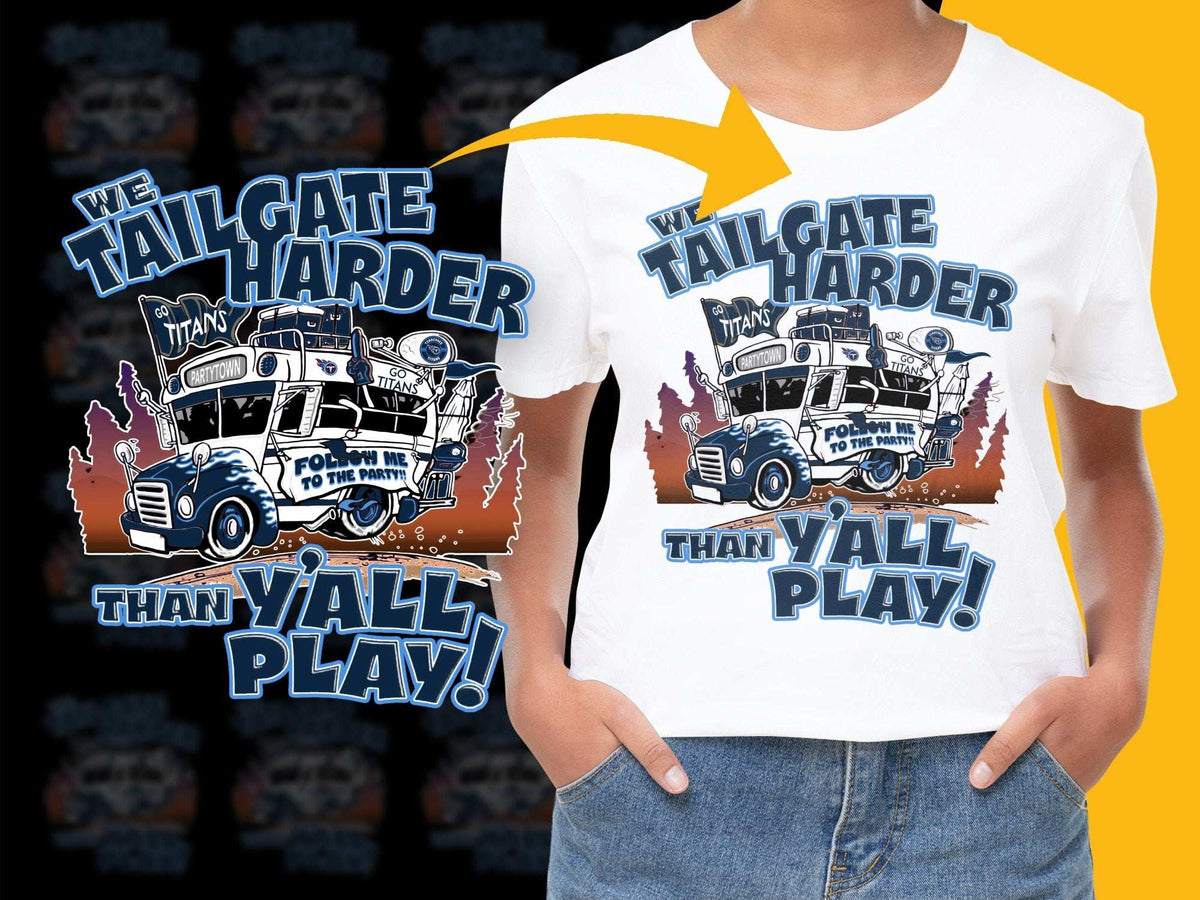 Tailgate Harder Than Y'all Play T-Shirt, Vintage Truck Graphic Tee, Football Season Apparel, Fan Gift Idea