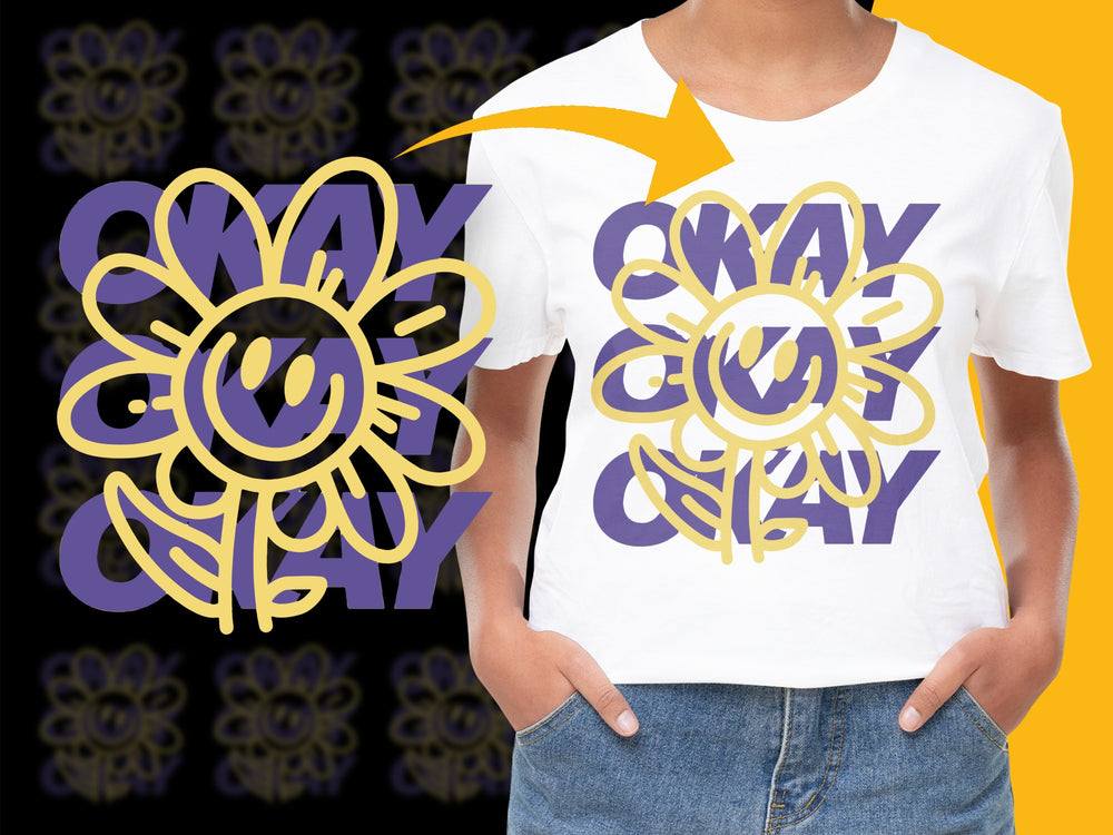 Graphic Floral T-Shirt, Bold Yellow and Purple Flower Design, Trendy Unisex Casual Wear