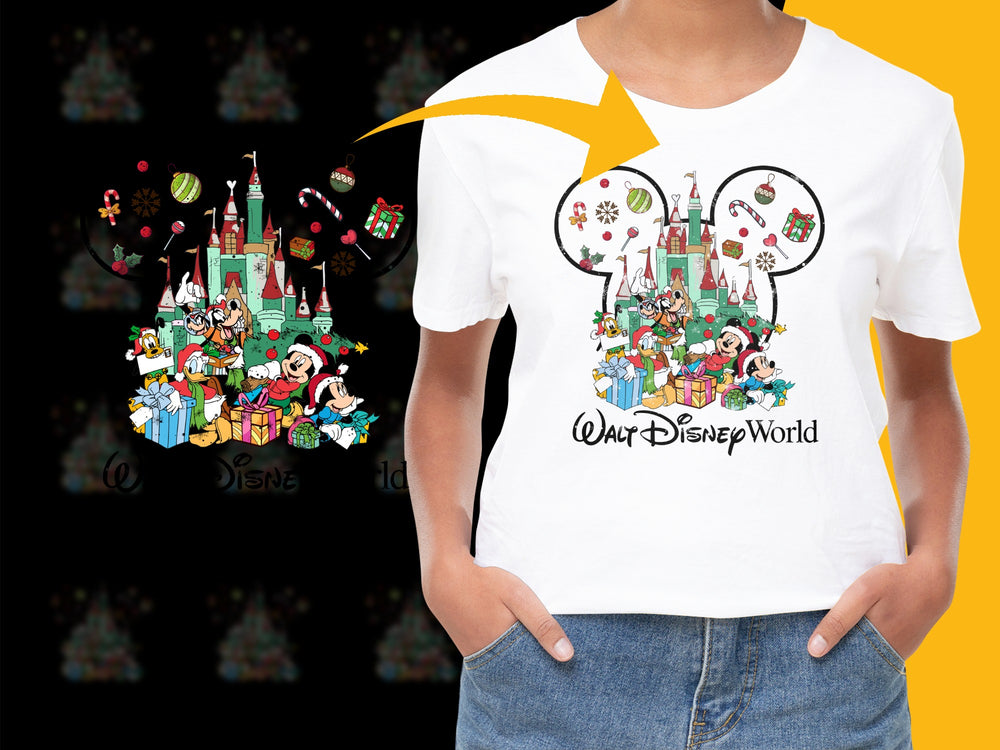 Disney Theme Park Cartoon Characters White T-Shirt, Kids and Adults Unisex Apparel