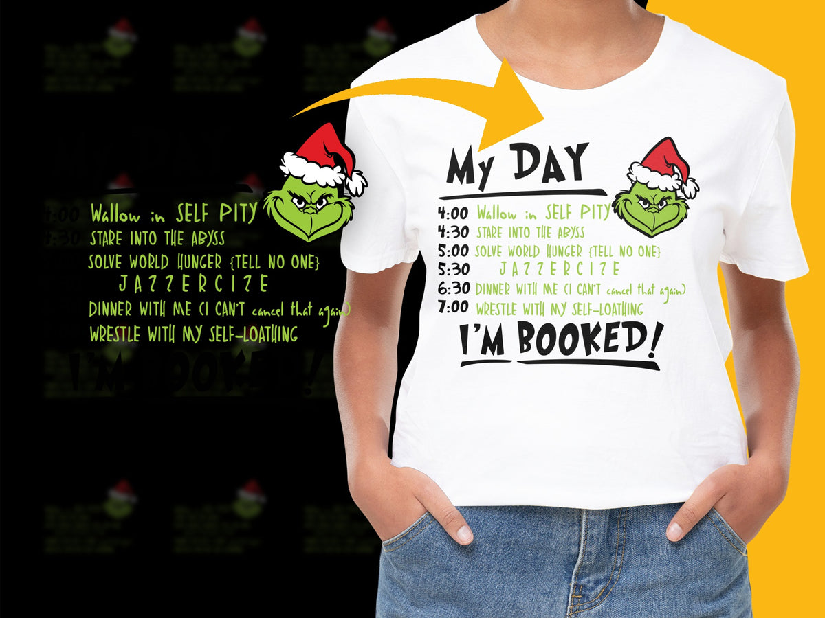 Funny Christmas Elf T-Shirt, Daily Busy Schedule Graphic Tee, Holiday Santa Hat Shirt