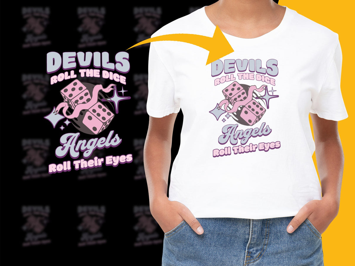 Devils Angels Dice Graphic T-Shirt, Unique Roll the Dice Eyeball Tee, Fun Casual Streetwear, Unisex Fashion Top
