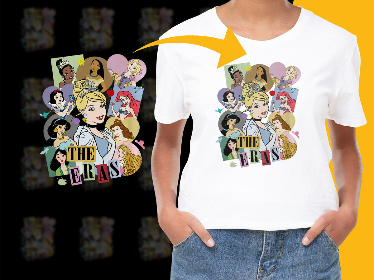 Kids Princess T-Shirt, Colorful Cartoon Princesses Graphic Tee, Cute Girls' Birthday Gift Idea