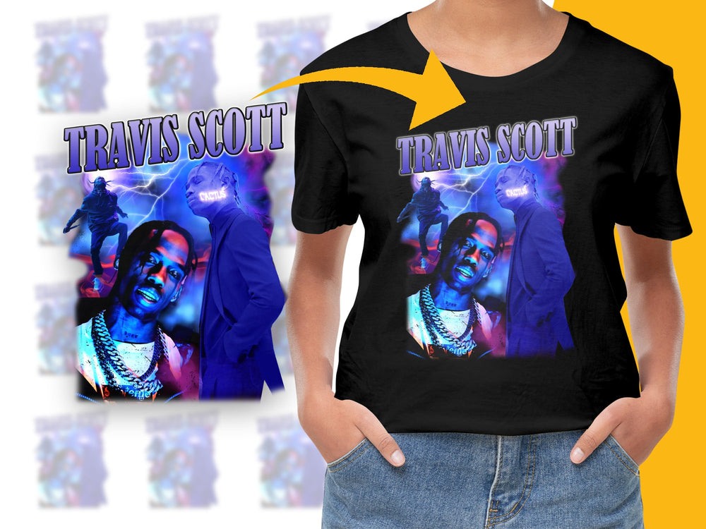 Hip Hop Artist Graphic Tee, Purple Blue Concert Design, Bold Unisex T-Shirt, Trendy Music Fan Apparel