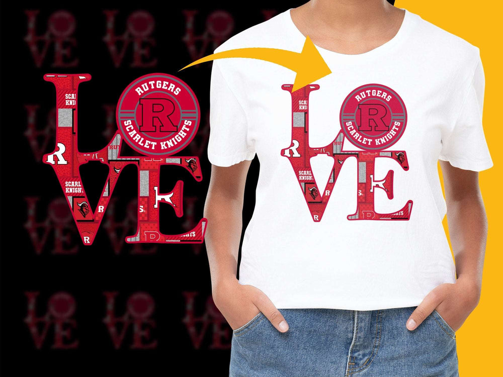 Rutgers University Love T-Shirt, Scarlet Knights Fan Apparel, College Sports Graphic Tee
