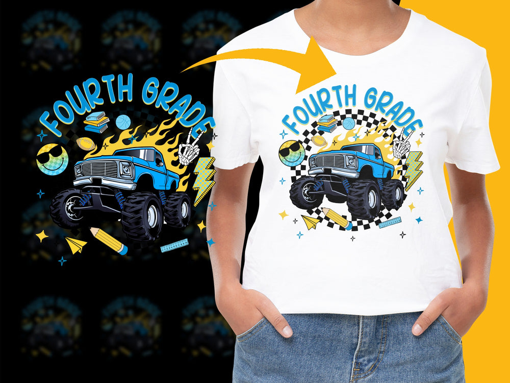 Fourth Grade Boys T-Shirt, Cool Monster Truck School Tee, Kids Graphic Shirt, Back to School Clothes