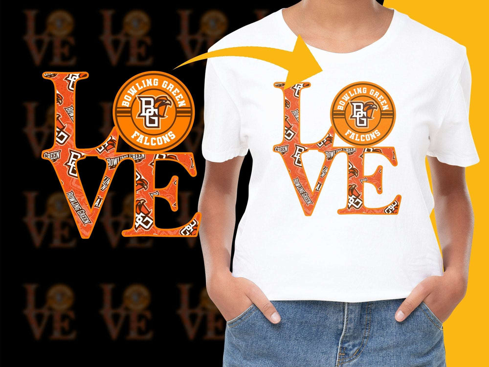 Bowling Green Falcons Love T-Shirt, College Sports Fan Apparel, Orange Graphic Tee