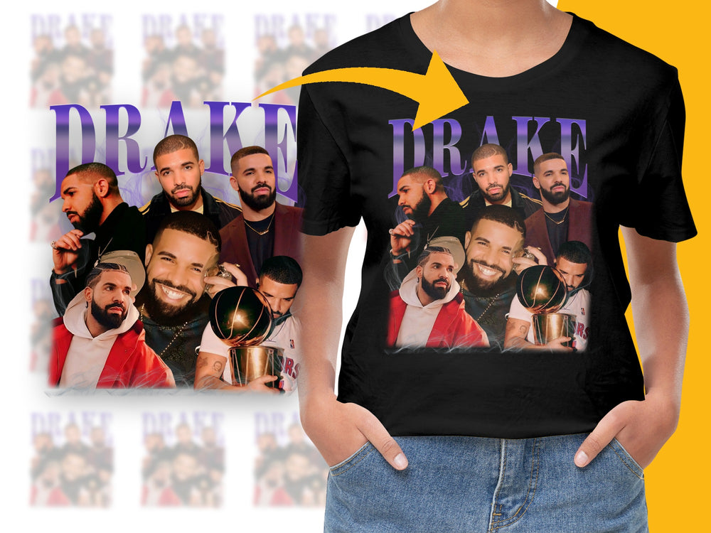 Drake Inspired Graphic T-Shirt, Hip Hop Artist Multiple Poses Tee, Music Fan Gift, Casual Black Top