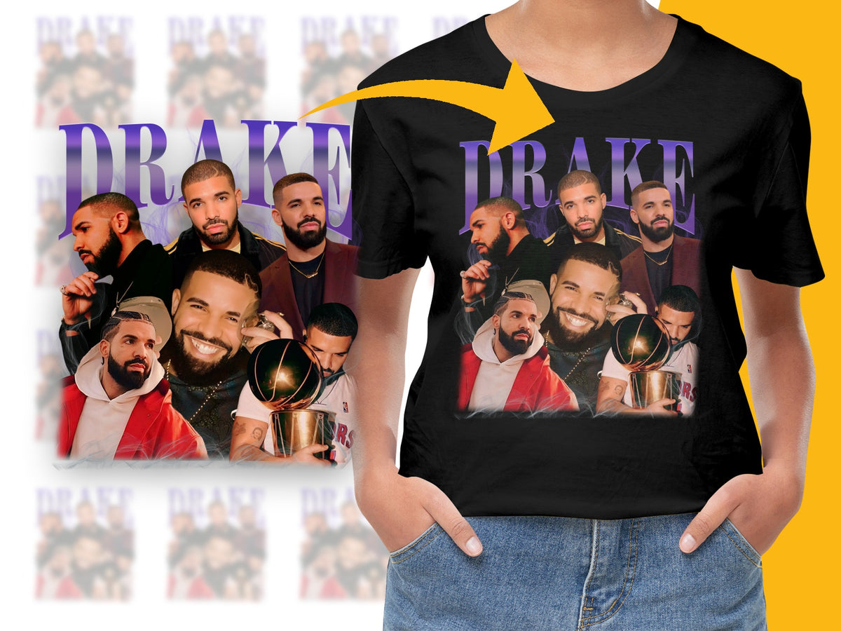 Drake Inspired Graphic T-Shirt, Hip Hop Artist Multiple Poses Tee, Music Fan Gift, Casual Black Top
