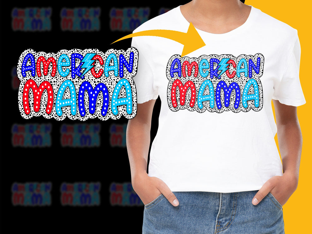 American Mama Patriotic T-Shirt, USA Flag Colors, Women's Fashion Top, Fourth of July Apparel, Red White and Blue Tee, Casual Wear