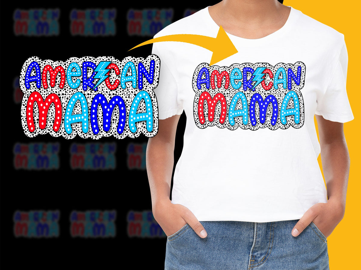 American Mama Patriotic T-Shirt, USA Flag Colors, Women's Fashion Top, Fourth of July Apparel, Red White and Blue Tee, Casual Wear