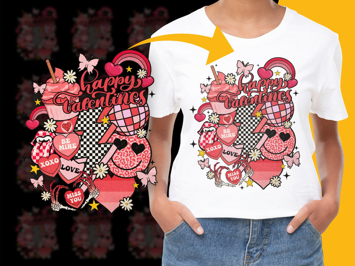 Valentine's Day T-Shirt, Retro Heart Graphic Tee, Love, Be Mine, XOXO, Miss You, Casual Wear