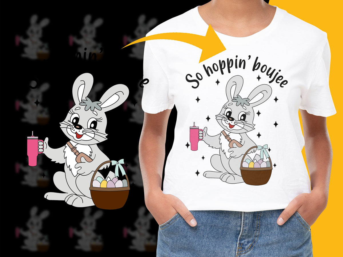Cute Easter Bunny T-Shirt, Funny So Hoppin' Boujee Graphic Tee, Spring Fashion Tops for All Ages