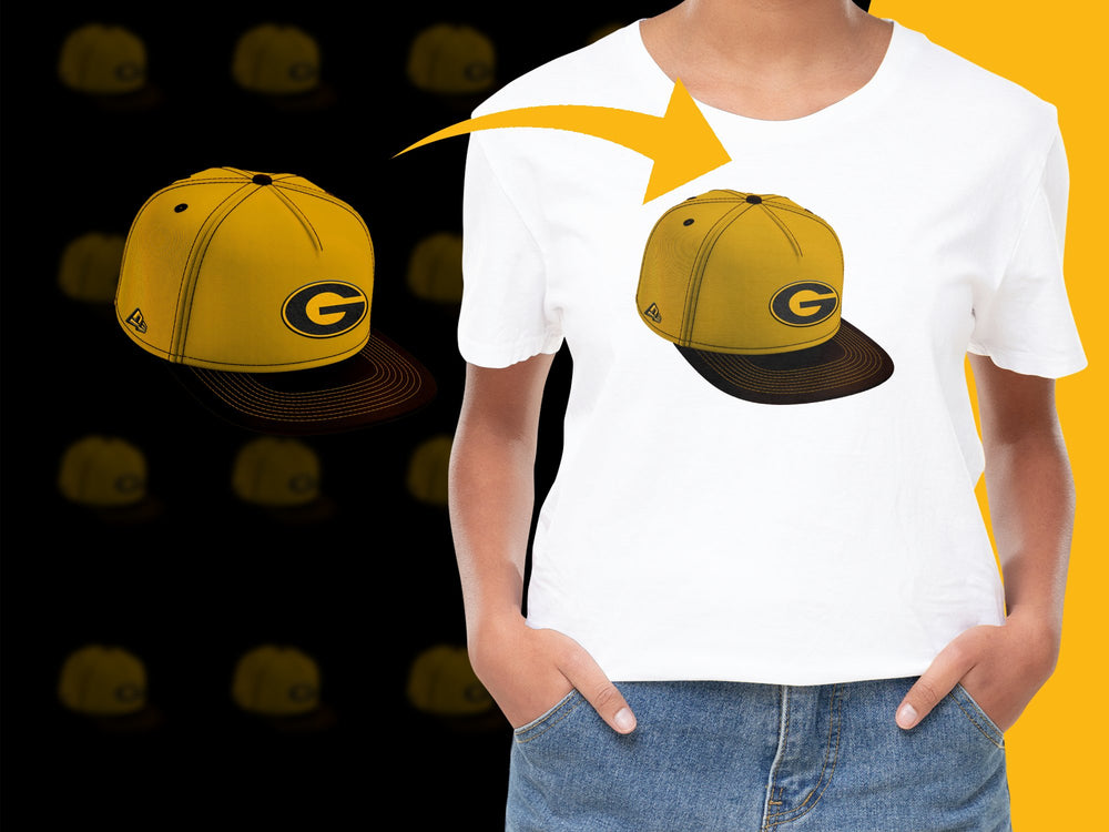 Trendy Yellow Snapback Cap, Brown Visor, Embroidered G Logo, Unisex Fashion Hat