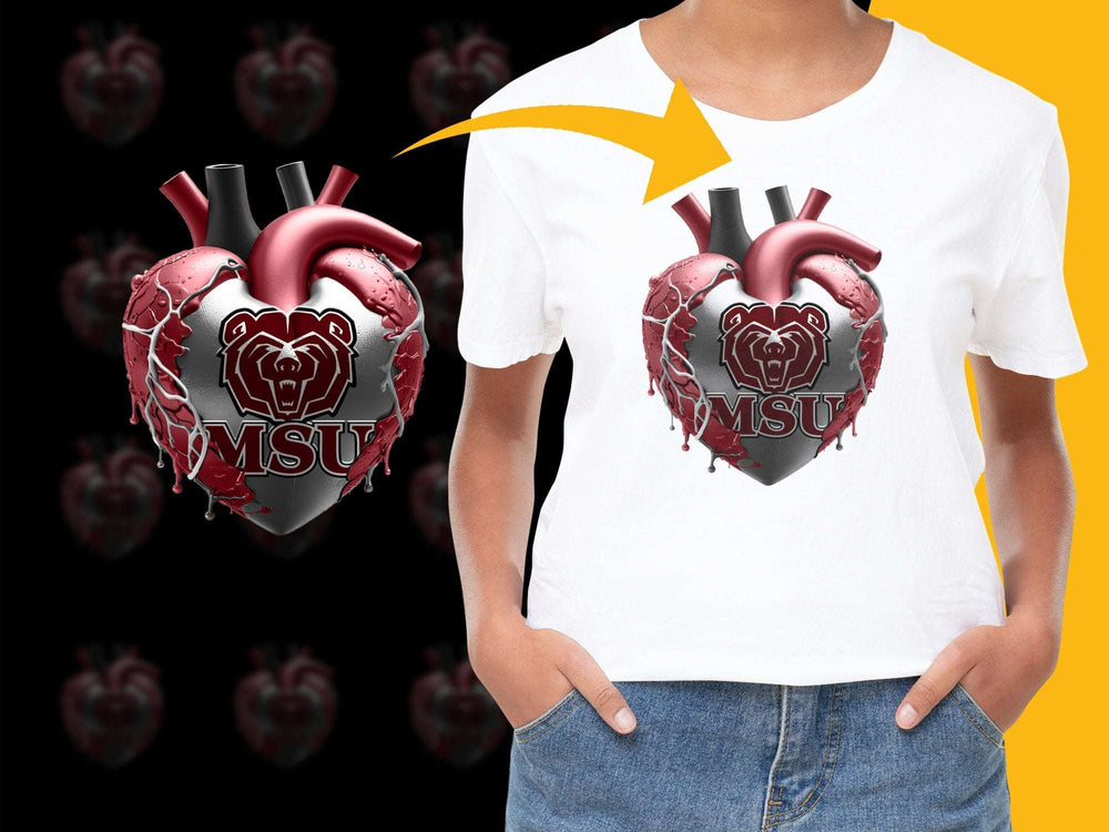 MSU Heart Graphic T-Shirt, Anatomical Heart College Team Apparel, Unisex Casual Wear, School Spirit Tee