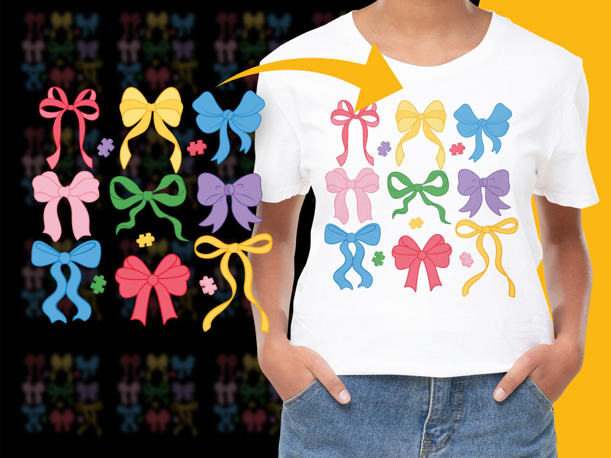 Colorful Bow T-shirt Design, Kids Graphic Tee, Cute Bows Pattern Shirt, Girls Birthday Gift Idea
