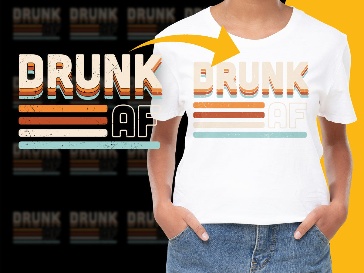 Funny Drunk AF T-Shirt, Retro Style Graphic Tee, Party Shirt, Bold Typography, Unisex Fashion Top