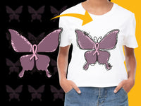Load image into Gallery viewer, Kids Awareness Butterfly T-Shirt, Pink Ribbon Graphic Tee, Youth Cancer Support Apparel
