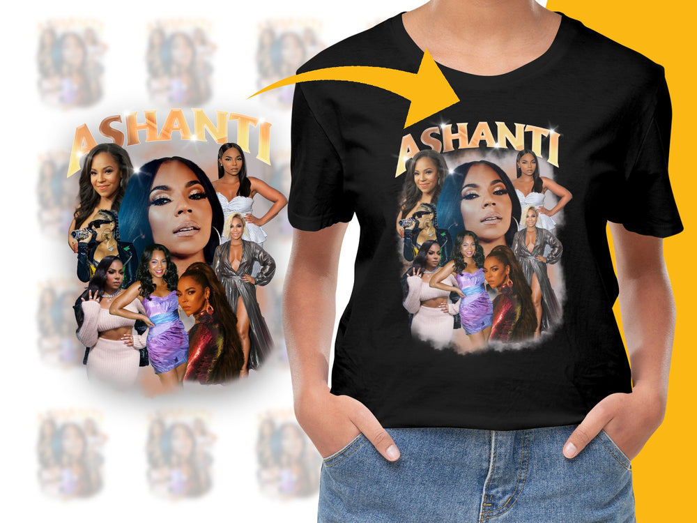 Ashanti Graphic Tee, Women's Black T-Shirt, Vintage Style Pop Music, Celebrity Collage Print, Fan Apparel