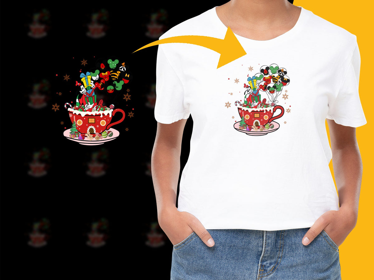 Festive Christmas T-Shirt with Cartoon Animals in Teacup, Holiday Graphic Tee for All Ages