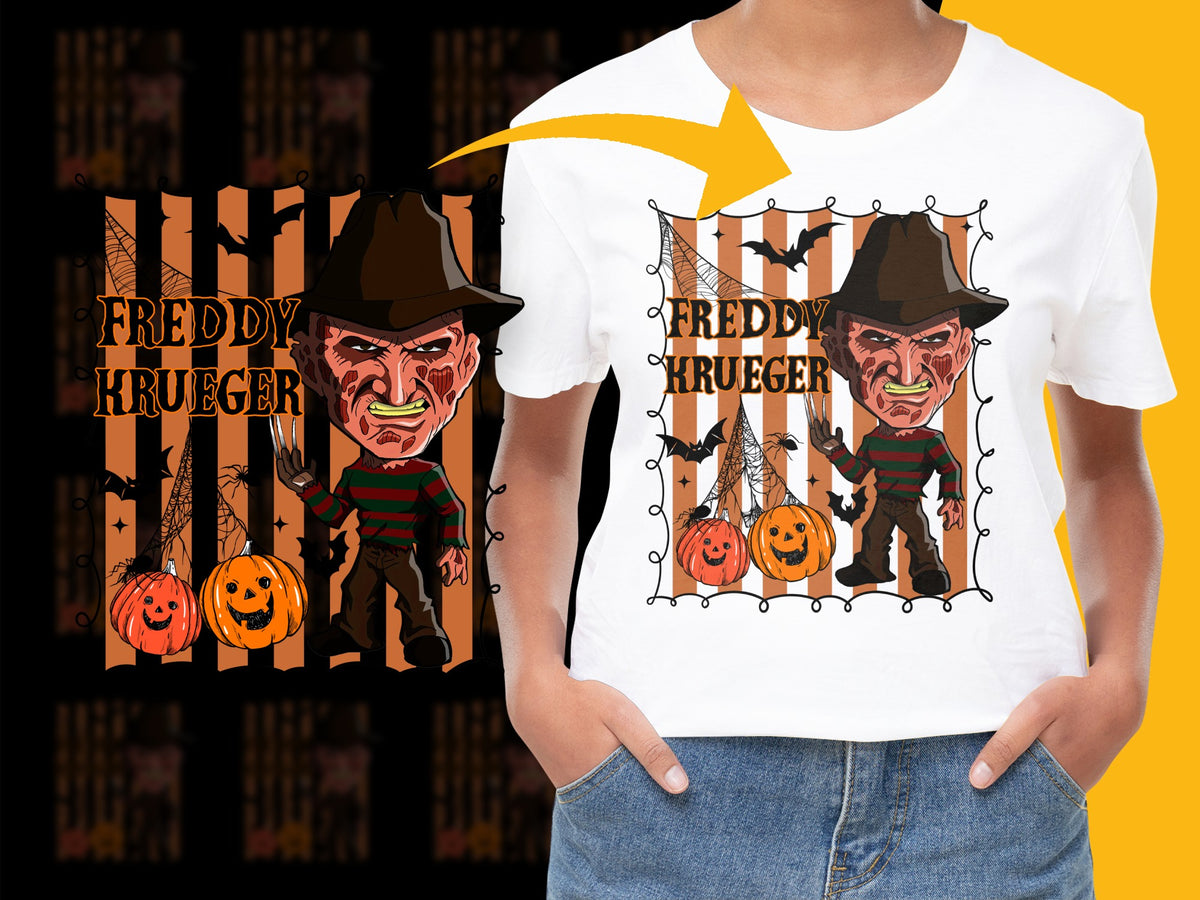 Freddy Krueger T-Shirt Halloween Horror Movie Fan Art Pumpkin Graphic Tee Unisex Adult Clothing