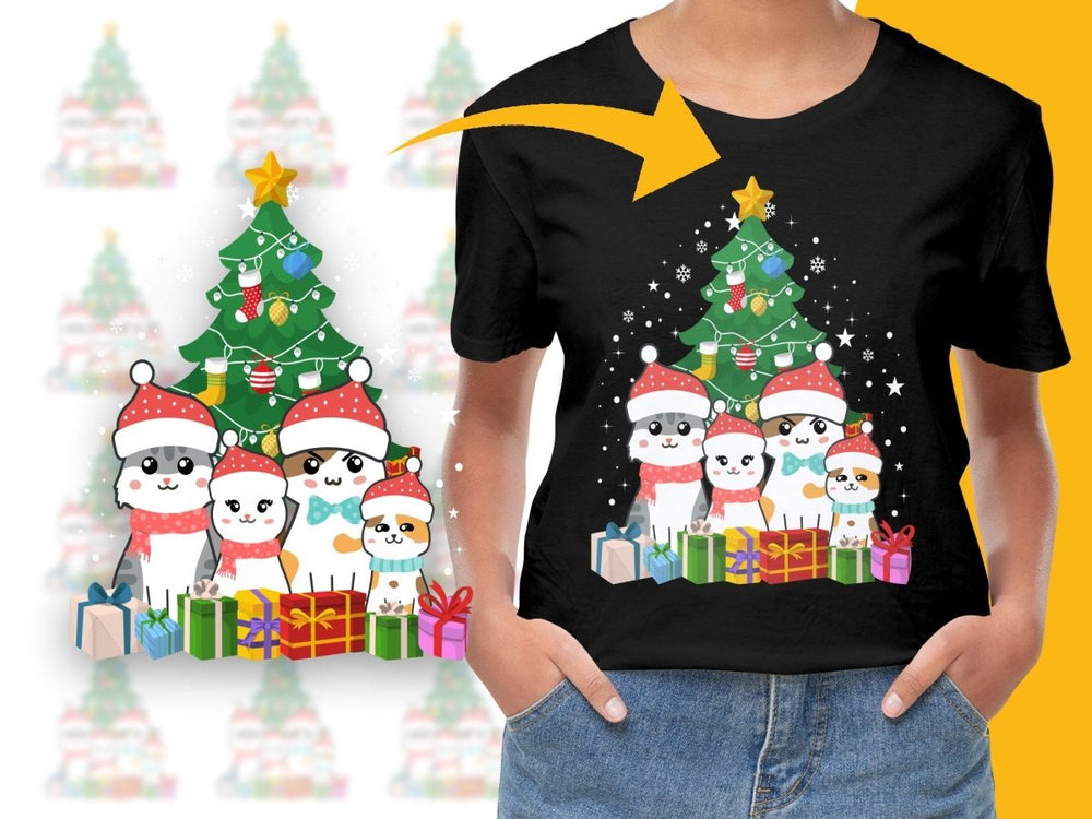 Family Christmas Kitty and Dog Under Tree PNG File - Teepew