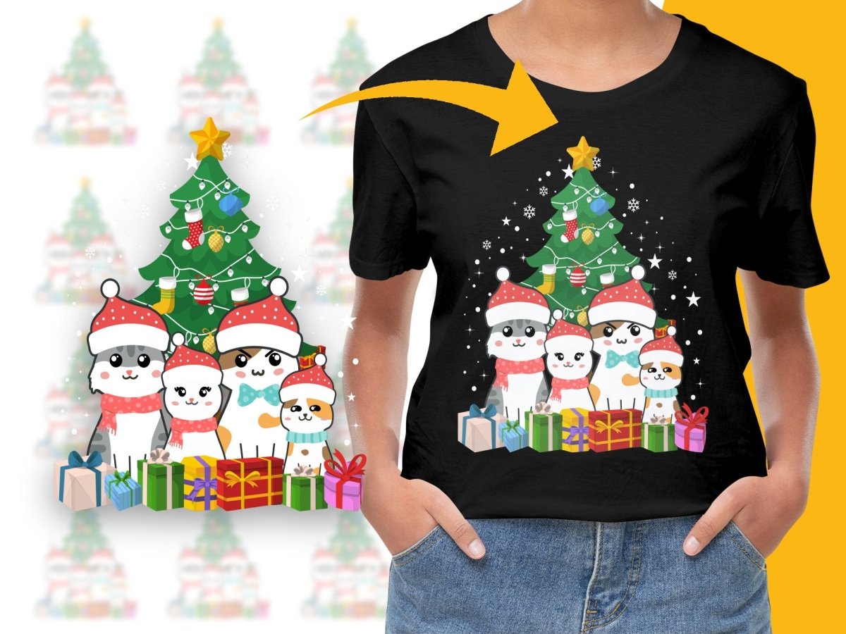 Family Christmas Kitty and Dog Under Tree PNG File - Teepew