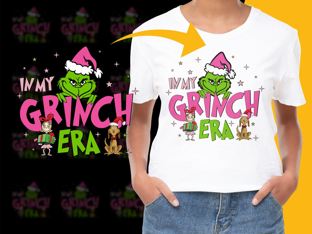 In My Grinch Era T-Shirt, Cute Christmas Grinch Graphic Tee, Festive Holiday Shirt, Unisex Kids and Adults Top