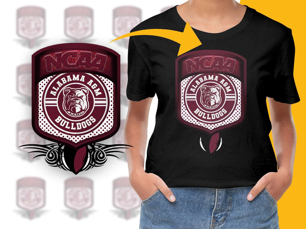 Alabama AandM Bulldogs NCAA Logo Black T-Shirt, College Sports Apparel Cotton Tee