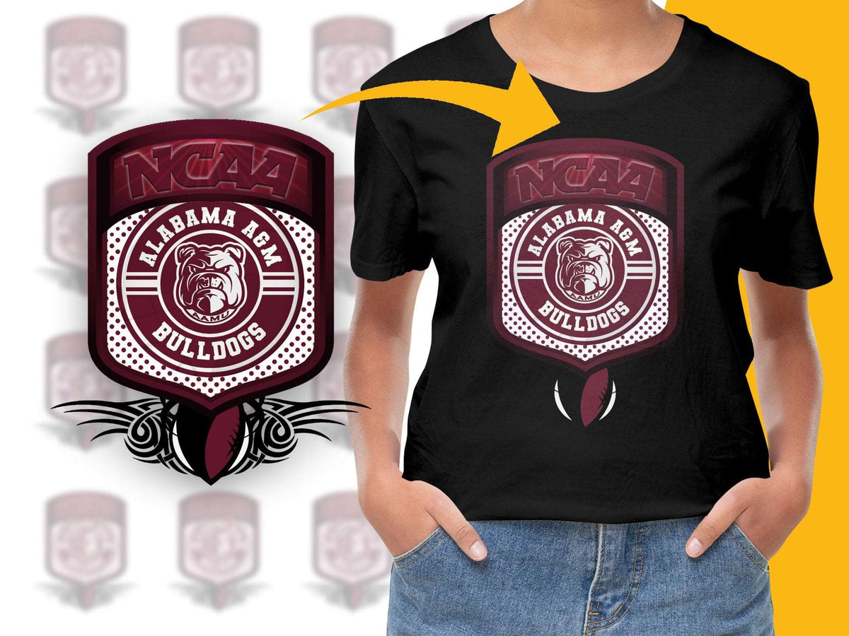 Alabama AandM Bulldogs NCAA Logo Black T-Shirt, College Sports Apparel Cotton Tee