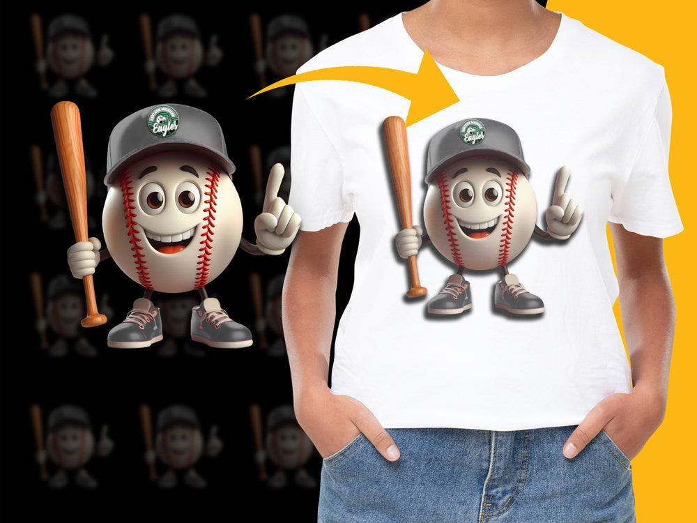 Kids Sports T-Shirt, Cartoon Baseball Player Graphic, Casual White Tee, Boys and Girls Top