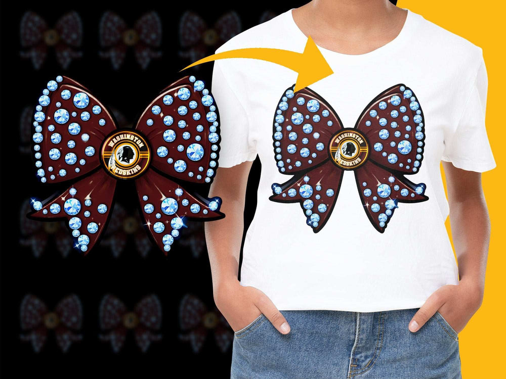 Women's White T-Shirt with Unique Bow Tie Graphic, Stylish Rhinestone Embellished Top, Casual Fashion Wear