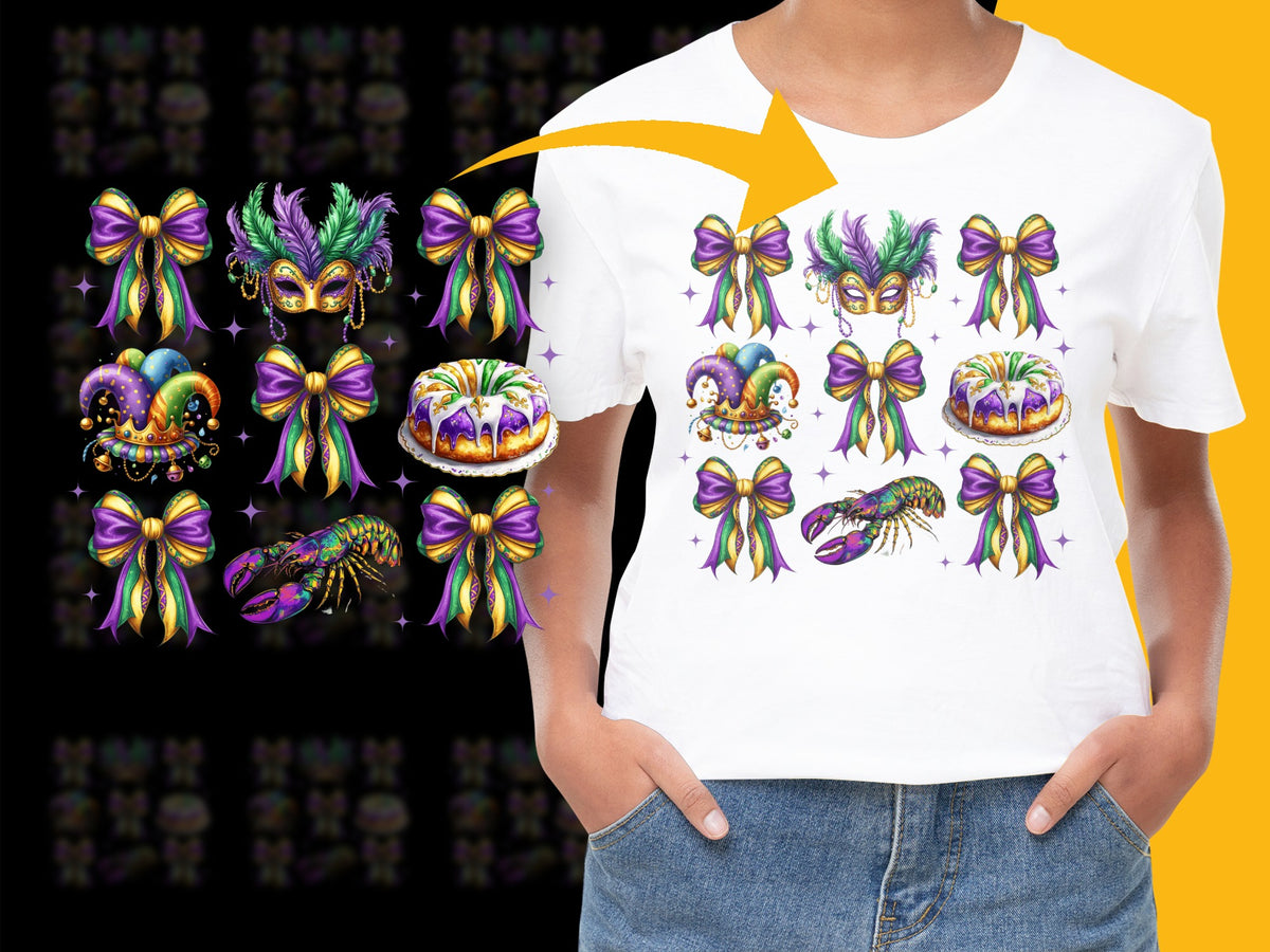Mardi Gras Themed T-Shirt, Colorful Masks and Beads Graphic Tee, Carnival Celebration Outfit, Unisex Festival Wear