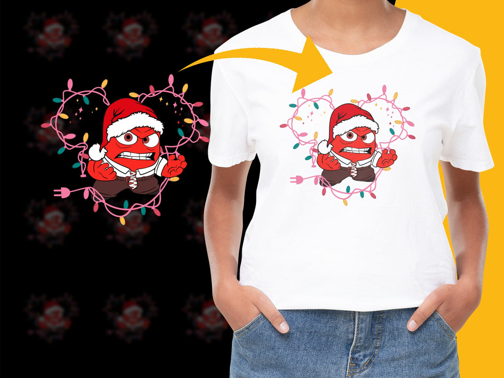 Festive Holiday Themed T-Shirt, Cartoon Santa in Face Mask, Colorful Christmas Apparel for All Ages