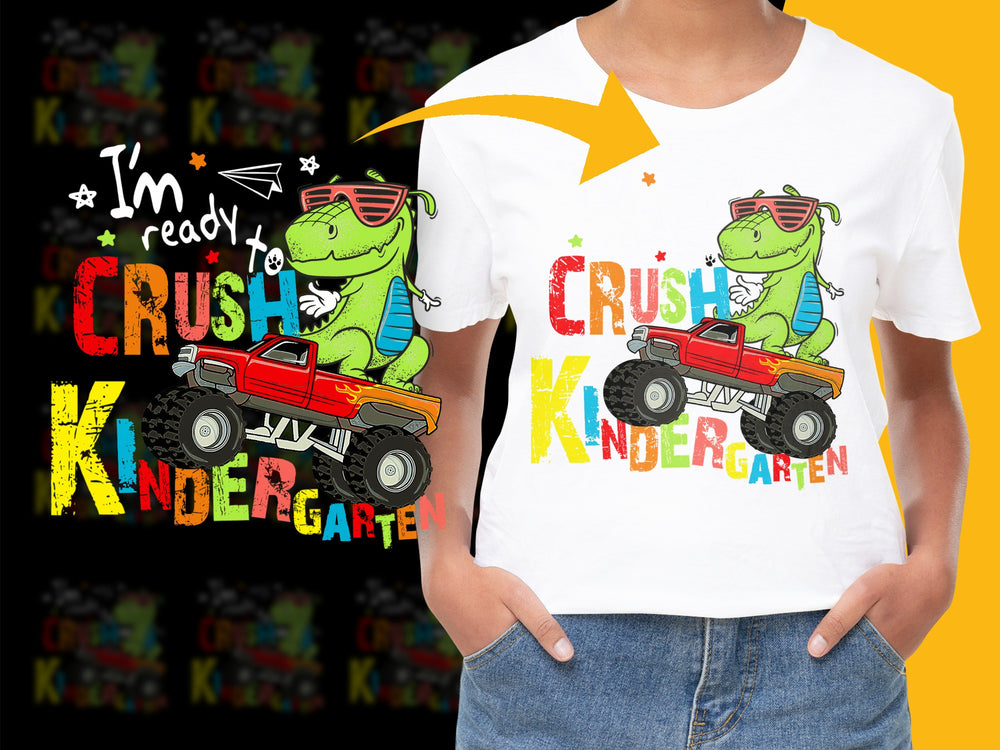 Kids Dinosaur T-Shirt, I'm Ready to Crush Kindergarten, Boys Graphic Tee, Fun School Outfit, Colorful Dino Shirt, Back to School Gear