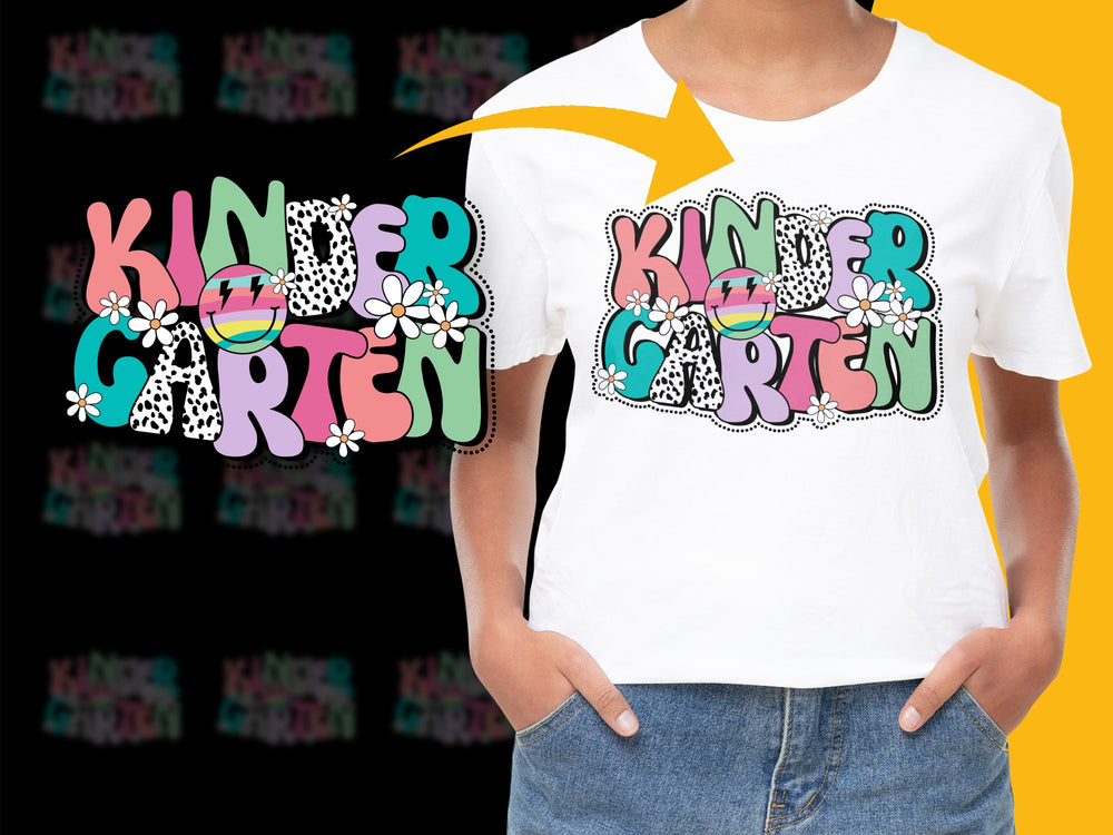 Colorful Kindergarten Graphic T-Shirt, Fun Kids School Outfit, Bright Teacher Gift Idea, Floral Design
