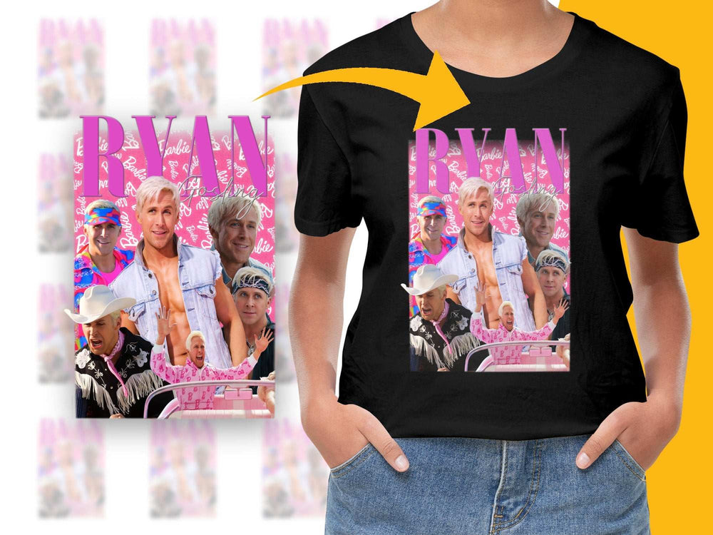 Ryan Themed Graphic T-Shirt, Pink Collage Design, Retro Style Fashion Top, Unisex Casual Wear