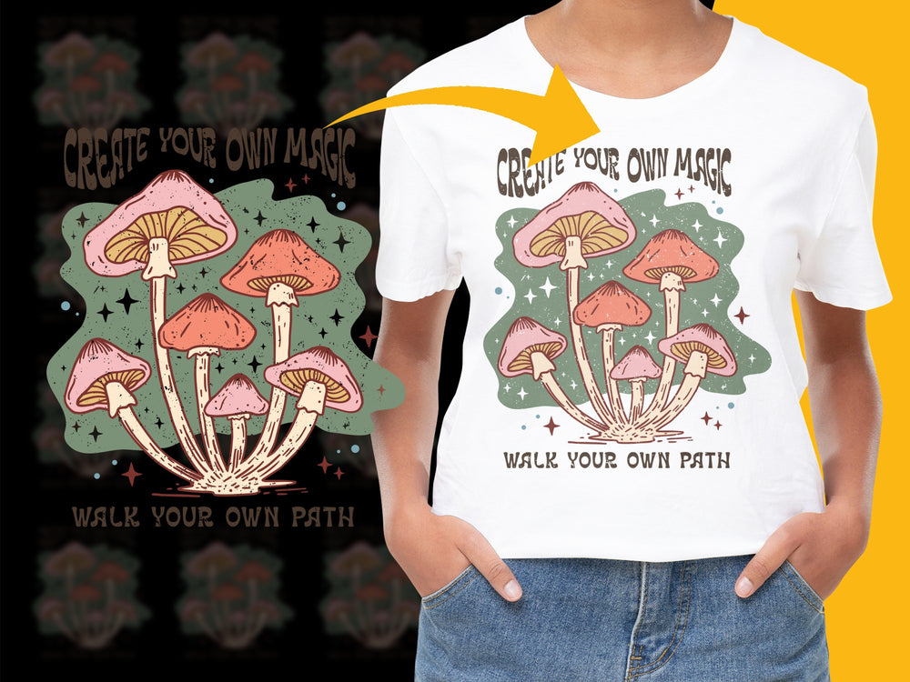 Kids Magic Mushroom Graphic T-Shirt, Create Your Own Magic, Walk Your Own Path Tee