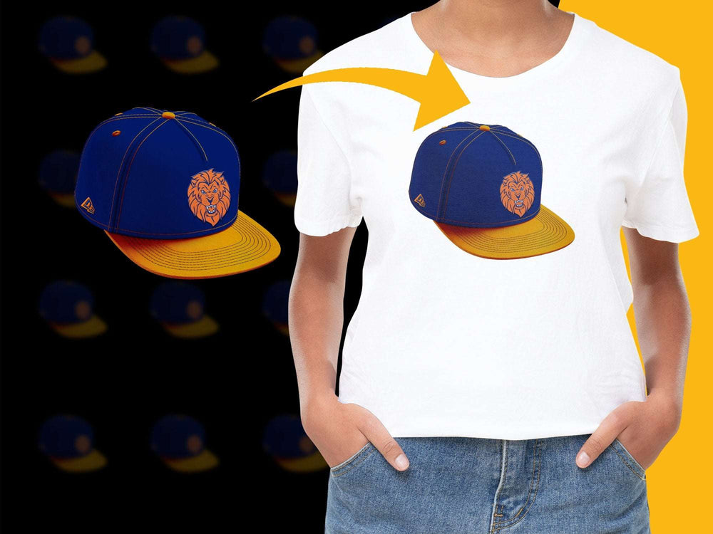 Trendy Blue Snapback Cap with Lion Design, Adjustable Flat Bill Hat, Unisex Fashion Accessory