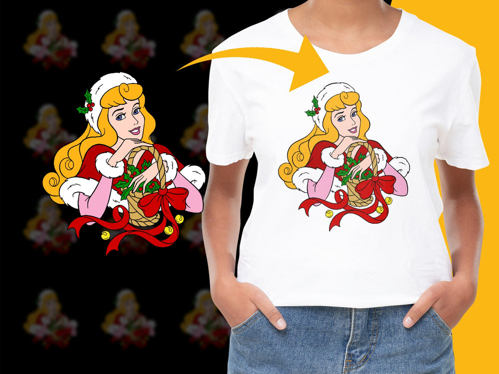 Kids Christmas T-Shirt, Cartoon Princess Holiday Graphic Tee, Festive Winter Apparel for Children