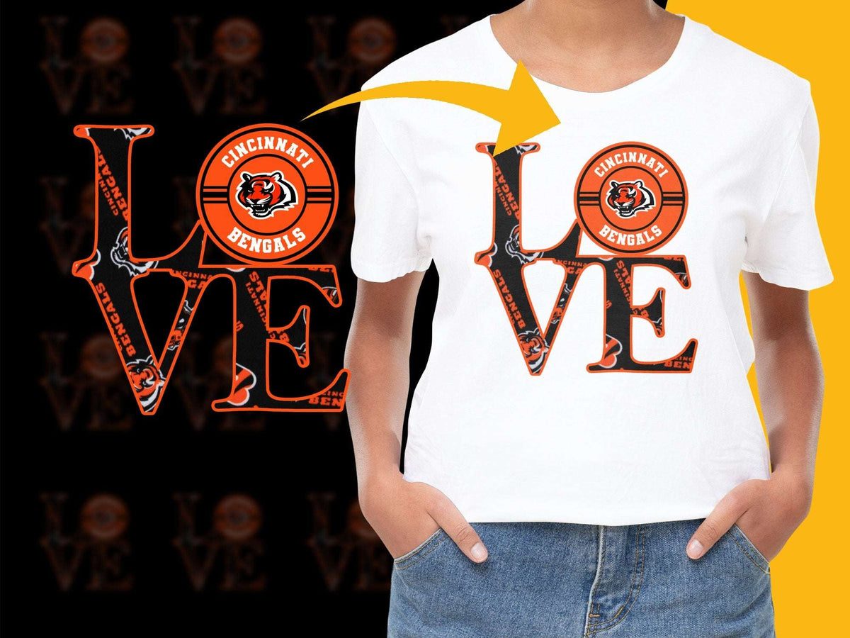 Cincinnati Bengals Love T-Shirt, Sports Fan Apparel, Women's Casual Graphic Tee