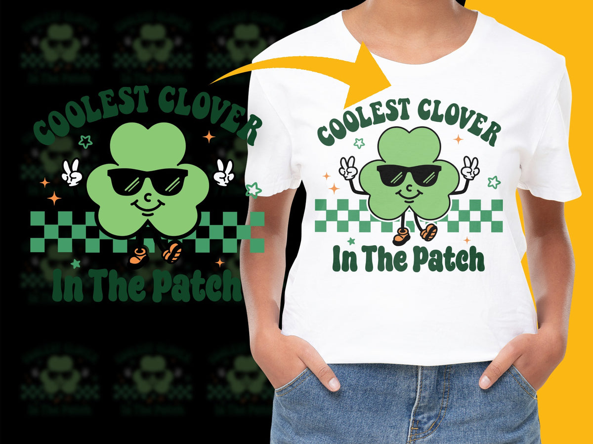 Coolest Clover in the Patch Funny St. Patrick's Day T-Shirt, Clover Graphic Tee, Unisex Casual Shirt for Spring Festivities