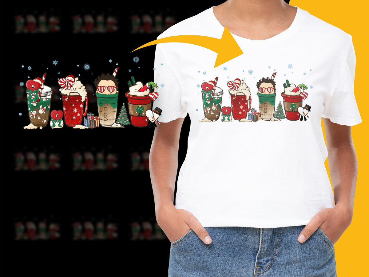 Christmas Coffee T-Shirt, Cute Holiday Drinks Graphic Tee, Festive Winter Apparel for Coffee Lovers