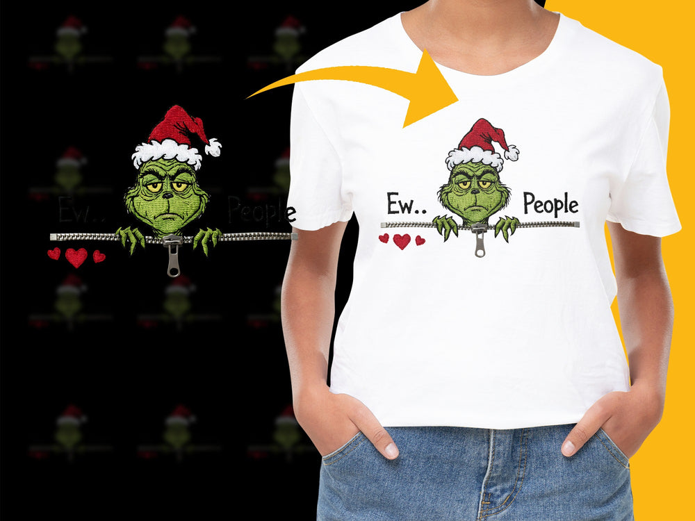 Funny Grinch T-Shirt, Christmas Santa Hat, Ew People Quote, Holiday Tee, Unisex Gift Idea