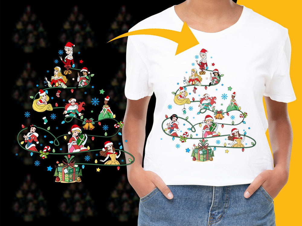 Christmas Tree T-Shirt with Santa Graphic, Festive Holiday Apparel, Kids and Adults Sizes, Colorful Xmas Tee