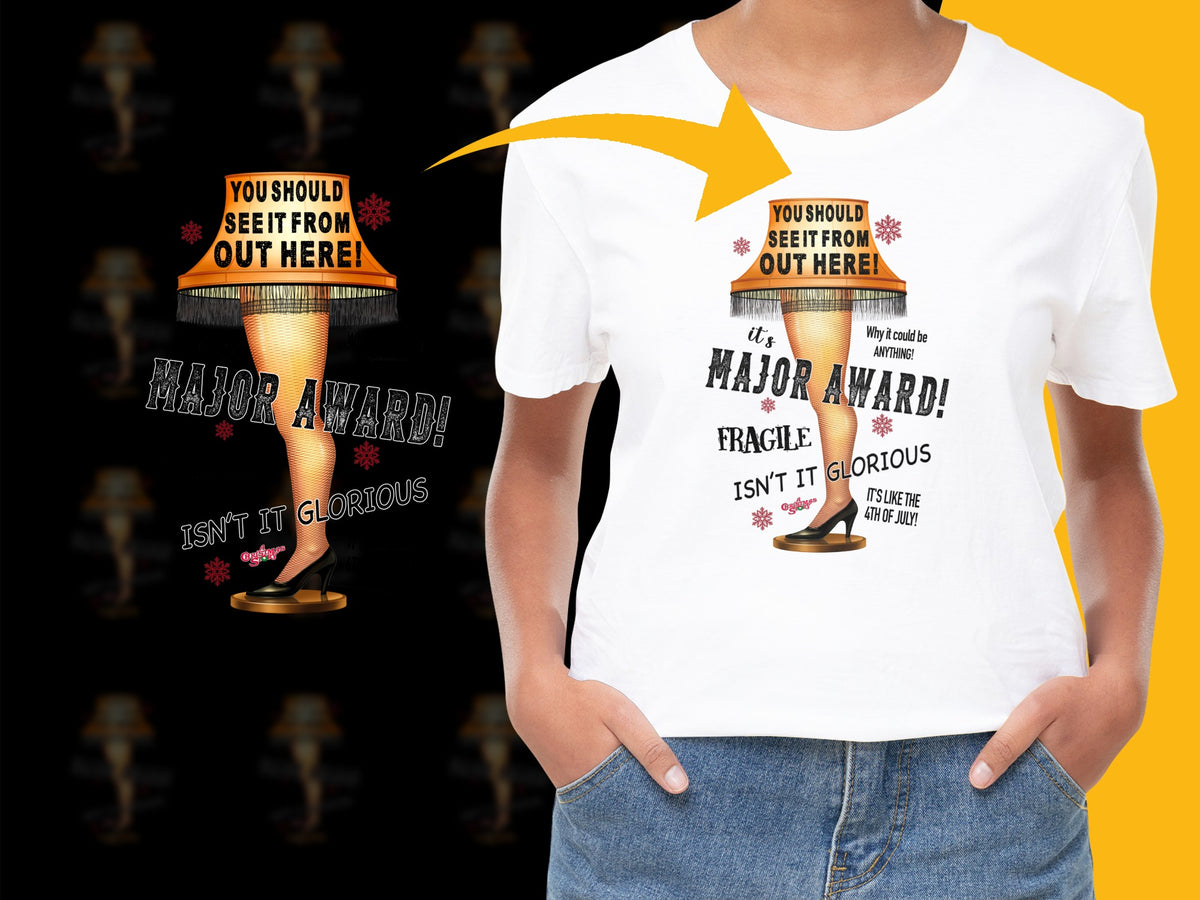 Major Award Fragile Leg Lamp Quote Funny Christmas T-Shirt, Unisex Casual Holiday Tee