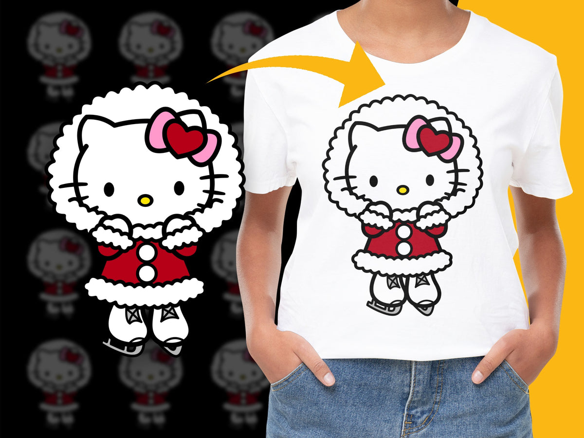 Hello Kitty Graphic T-Shirt for Women, Cute Cartoon Cat White Tee, Casual Fashion Top