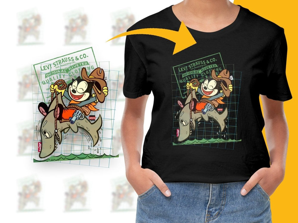 Felix the Cat Riding Shark Cool Cowboy Western PNG File - Teepew